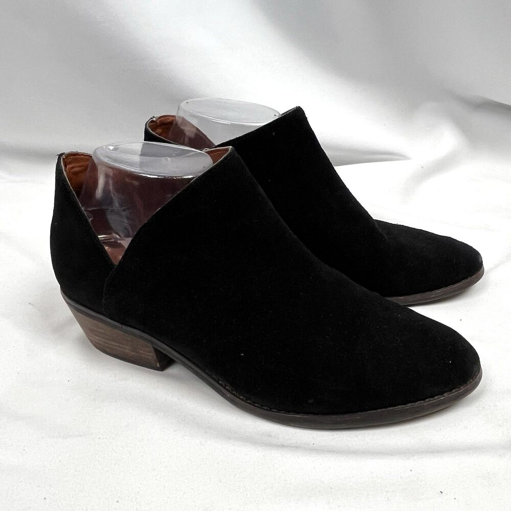 Lucky Brand Black Ankle Booties Size 8.5 Chunky Heel Normcore Cowgirl